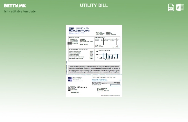 Модерен стил Обединетото Кралство Бирмингем шаблон за комунални сметки за вода 1